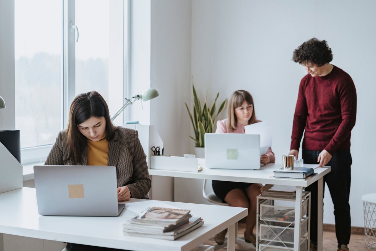 Team working in a bright office